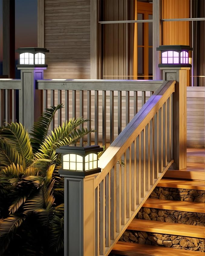 PARTPHONER RGBCW Solar Post Cap Lights 12-Pack, 9 Colors 3 Modes Fence Cap - Image 8