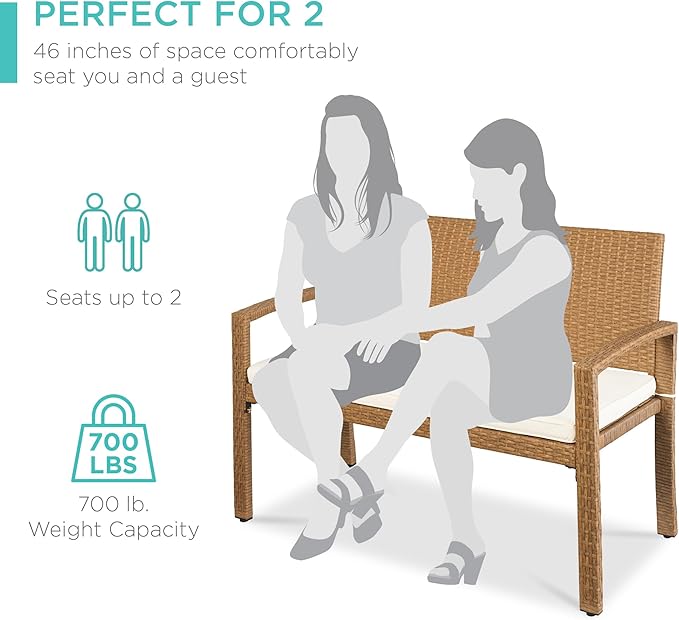 Best Choice Products Outdoor Bench 2-Person Wicker Garden Patio Benches Seating - Image 6
