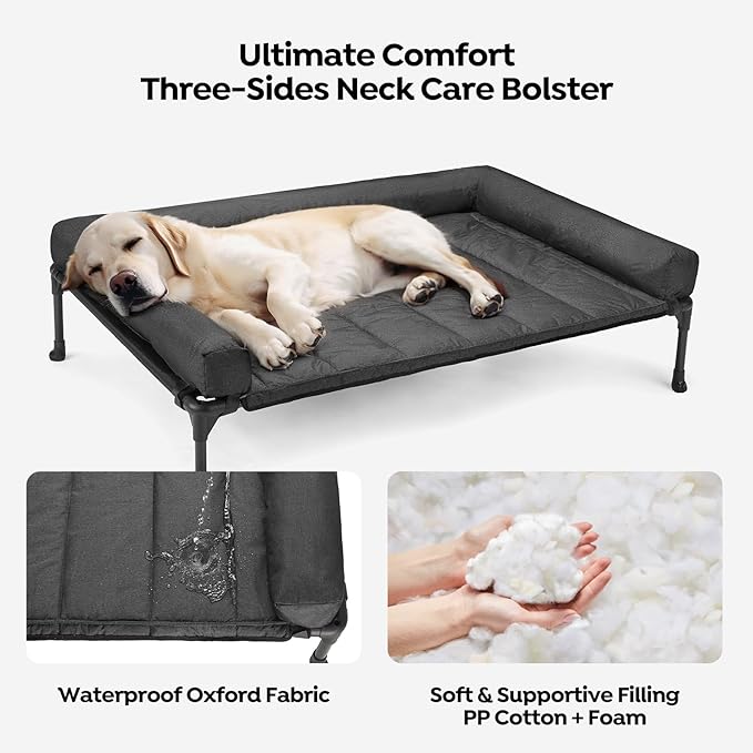 Veehoo Cooling Elevated Dog Bed Add Removable Waterproof Bolster Cushion Mat - Image 3