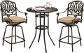 VINGLI 3 Piece Outdoor Bar Set, Cast Aluminum Outdoor Swivel Bar Stools and by VINGLI