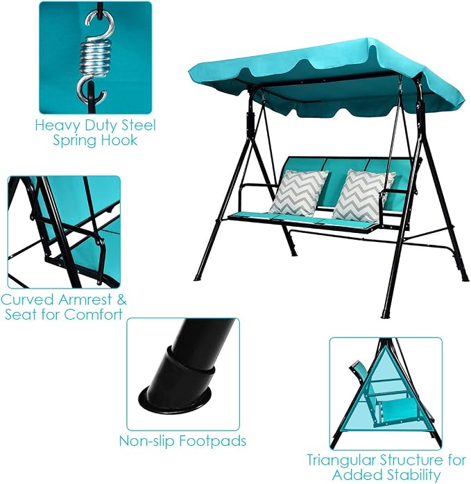 TANGKULA 3 Person Patio Swing, Steel Frame - Image 7