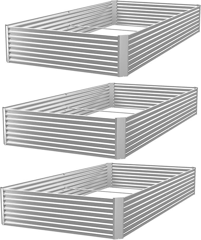 FRIZIONE 3pcs 8x4ft Galvanized Raised Garden Bed Outdoor, Above Ground Garden by FRIZIONE