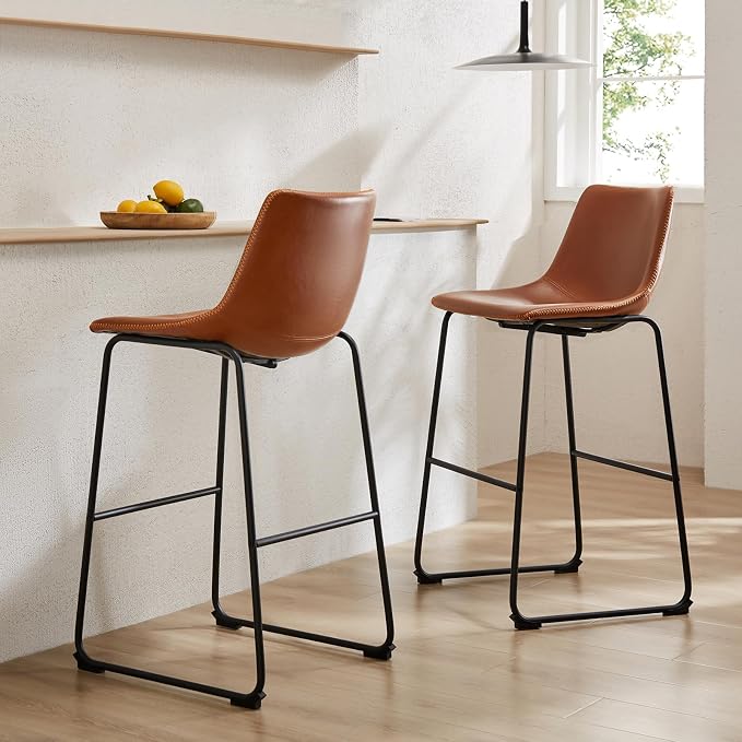 DUMOS 26 Inch Counter Height Bar Stools Set of 2, Modern Faux Leather High - Image 2