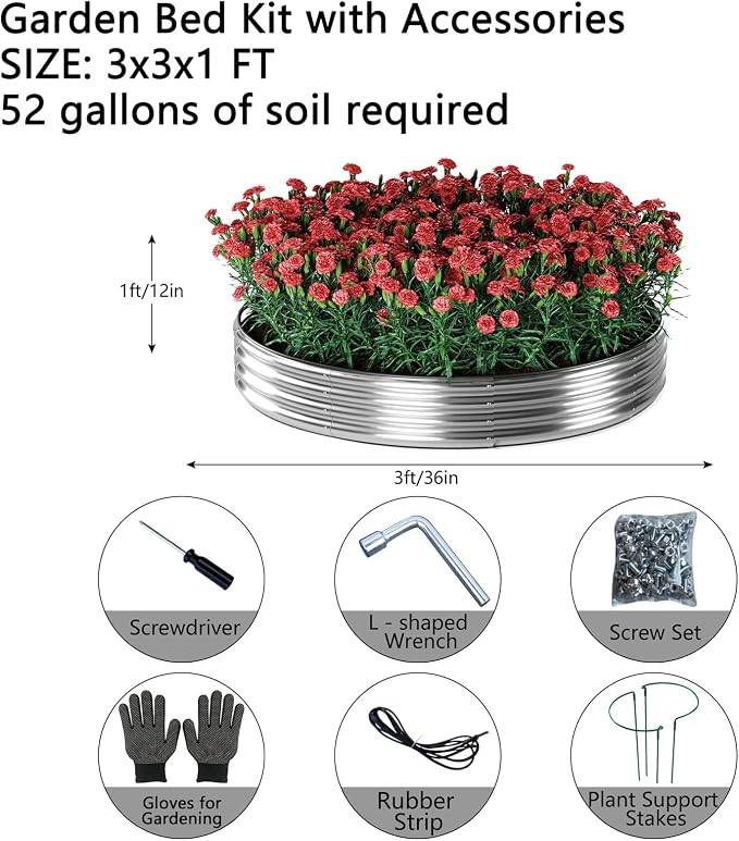 Galvanized Metal Round Raised Garden Bed Outdoor - Image 2