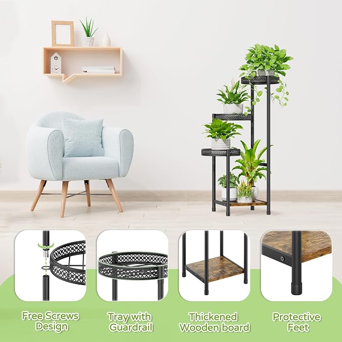 Plant Stand Indoor Outdoor, 4 Tier Metal Flower Pot Shelf Holder Clearance - Image 4