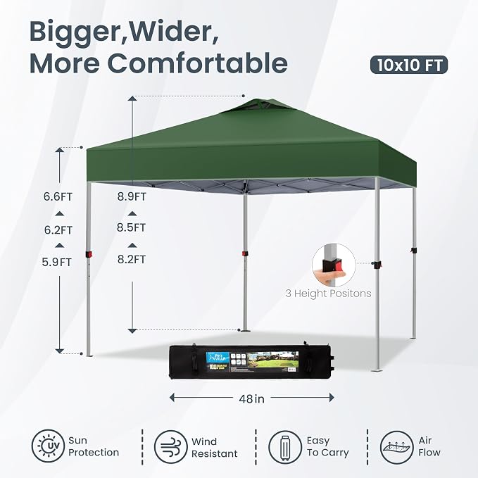 PHI VILLA 10x10 Pop Up Canopy Tent Easy Outdoor Sun Shade - Image 6