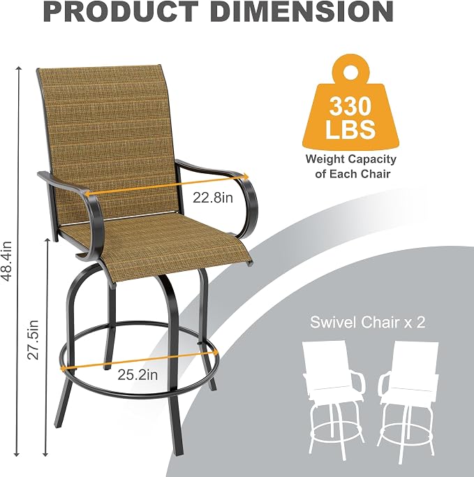 GarveeLife 2 Piece Outdoor Swivel Bar Chairs, Patio High Swivel Bar Stools - Image 2