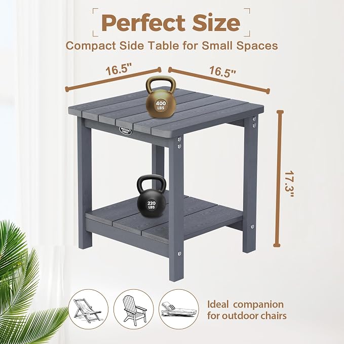 Square Outdoor Side Table Adirondack Side Table, Water-resistant & 2-Tier Small - Image 3