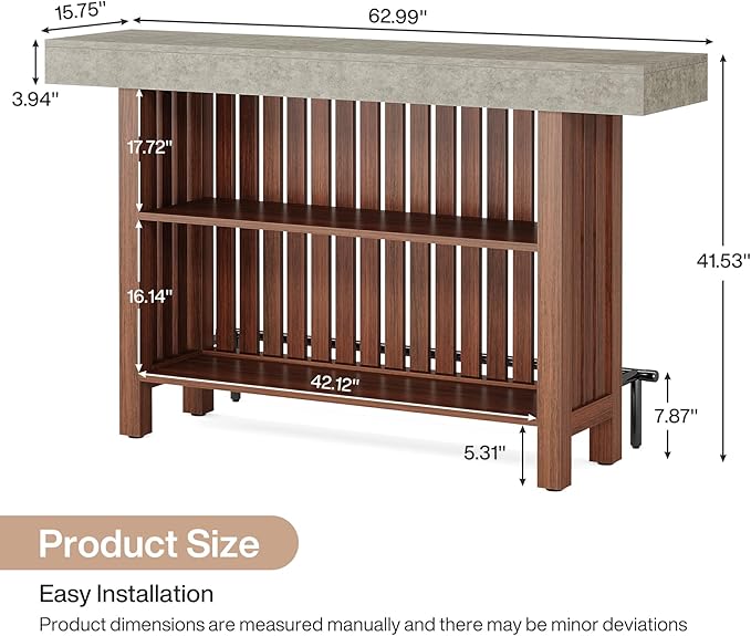 Tribesigns 63-Inch Large Home Bar Unit, 2-Tier Mini Bar Table, Height Pub Table - Image 2