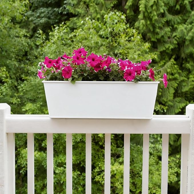 3 Pack Metal Railing Planters, 16 Inch Large Rectangular Hanging Flower Pots - Image 8