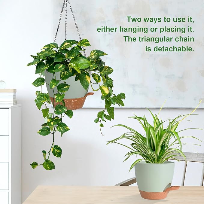 3 Pack Hanging Planter Indoor Outdoor Flower Pots 7/6.5/5 Inch, Self-Watering - Image 5