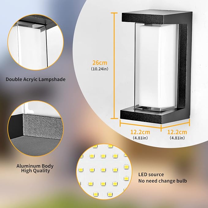 LANFU 3000K LED 18W Aluminum Rectangular Outdoor Wall Sconce Exterior Light - Image 5