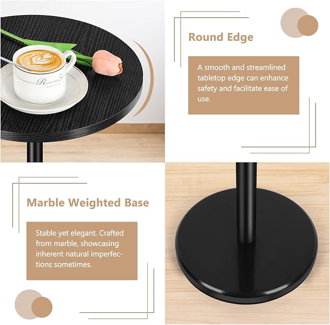 Black Drink Table Small Round Pedestal Side Table - Image 4