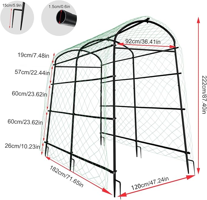 unho Garden Arch Trellis, 7.2FT Extra Tall Polyethylene-Coated Stainless Steel - Image 2