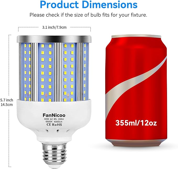 2 Pack 280W Equivalent LED Corn Light Bulb, 4000 Lumen 6500K Cool White - Image 2