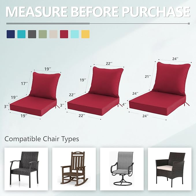 24x24 Inch Outdoor Chair Cushions Set of 2, Patio Furniture Cushions - Image 7
