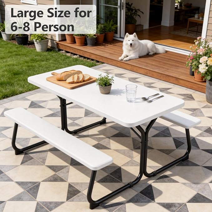 Picnic Table, 6 FT Outdoor Picnic Table - Image 8