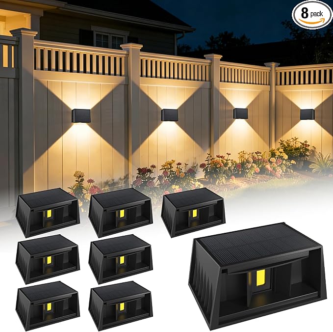 T-SUN Solar Fence Lights Outdoor 8 Pack by T-SUN