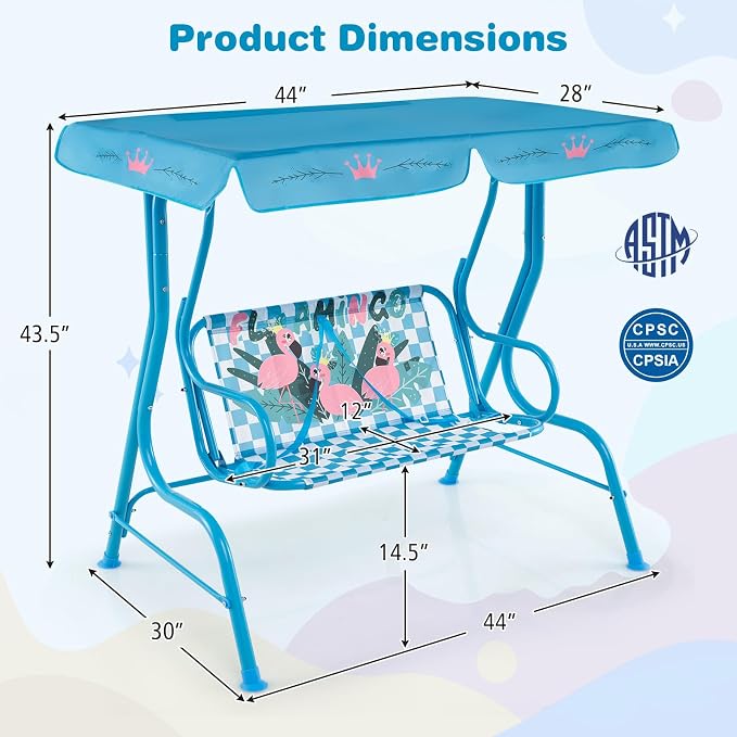 HONEY JOY Kids Patio Swing, 2-Seater Outdoor Porch Swing Lounge Chair, - Image 9