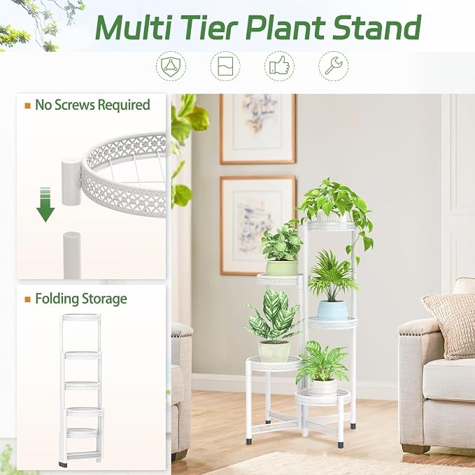 iDavosic.ly Plant Stand Indoor Outdoor, 5 Tier Corner Metal Flower Display - Image 4