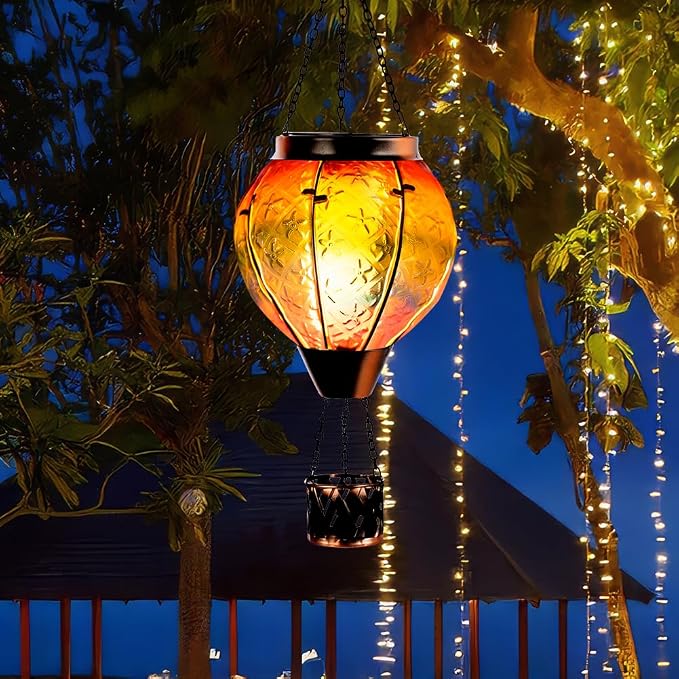 DREAMSOUL Rainbow Hot Air Balloon Solar Lantern, Metal & Glass Solar Lantern - Image 6