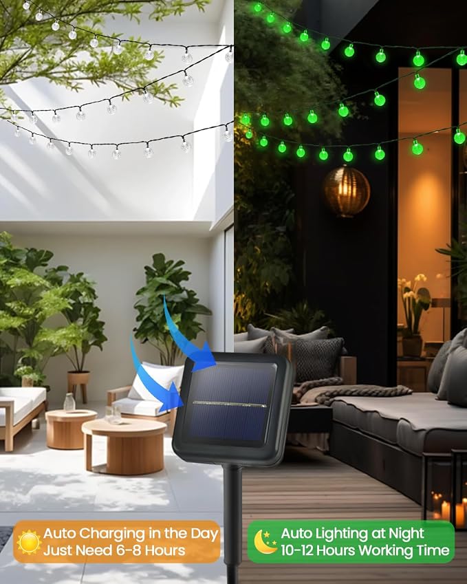 2-Pack 100 LED Green Solar String Lights Outdoor - 64FT Crystal Globe - Image 6