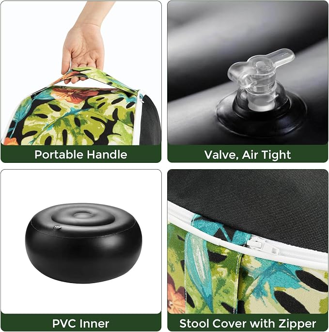 Outdoor/Indoor Inflatable Ottoman Pouf D20 xH9, All Weather Round Footstool - Image 5