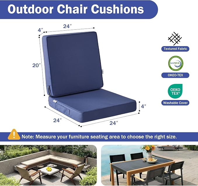 Outdoor Cushions, Outdoor Chair Cushions 24x24x4 Inch, Cushions - Image 2
