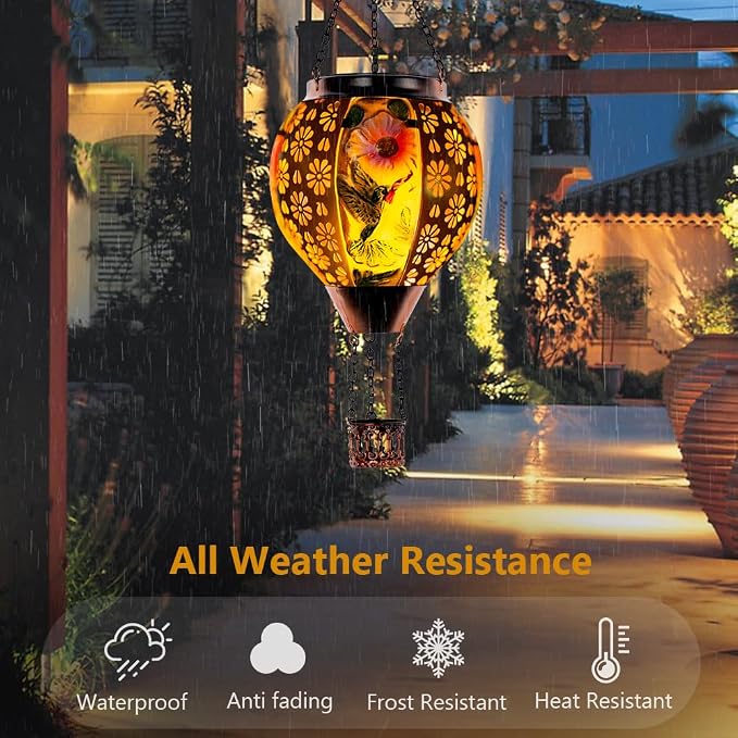 DREAMSOUL Hummingbird Hot Air Balloon Solar Lantern, Metal & Glass Flickering - Image 7