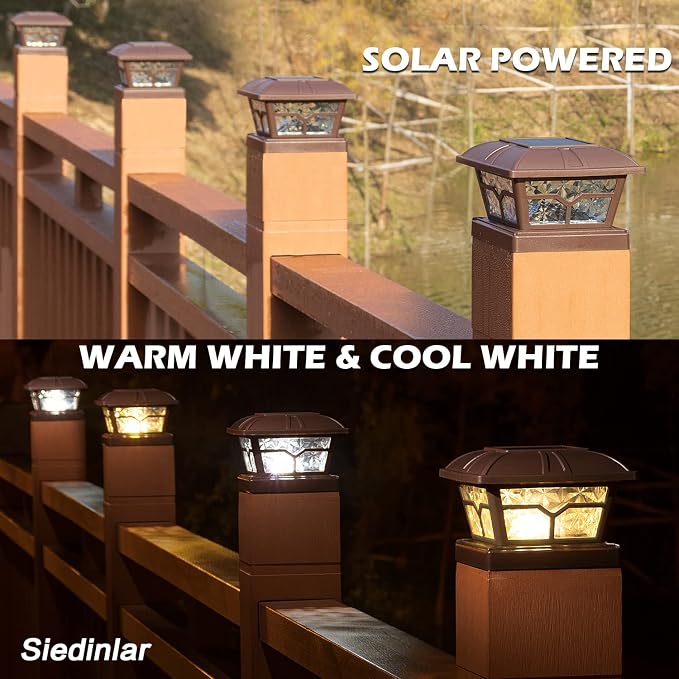 SIEDiNLAR Solar Post Cap Lights Outdoor 2 Color Modes 8 LEDs - Image 3