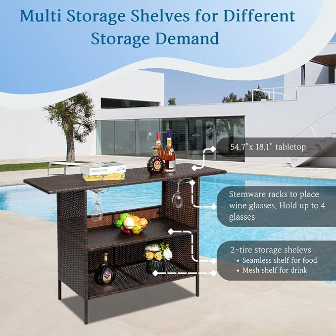 Outvita Outdoor Bar Counter Table, Patio Wicker bar Table - Image 5