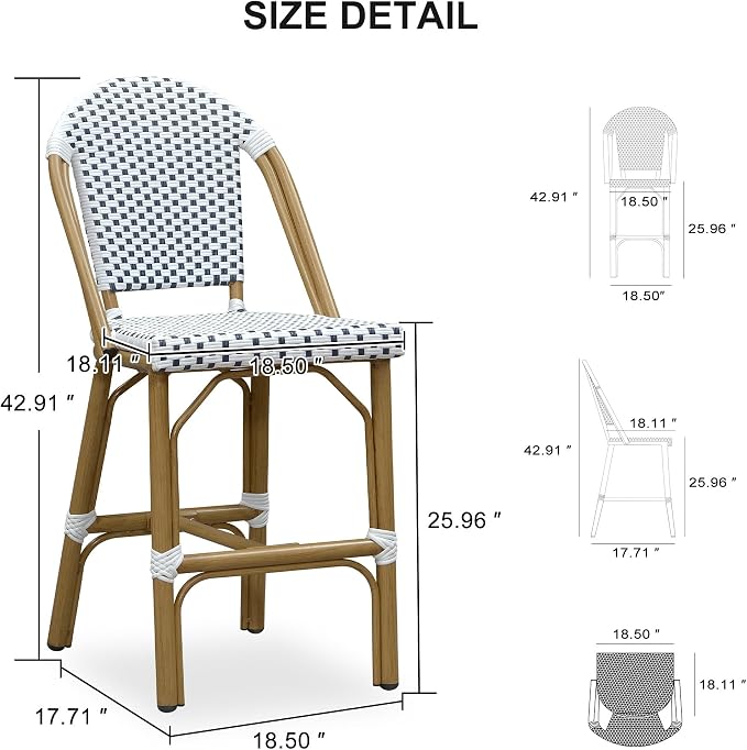 PURPLE LEAF Outdoor Counter Height Bar Stools Set of 4 26'' French Bar Height - Image 2