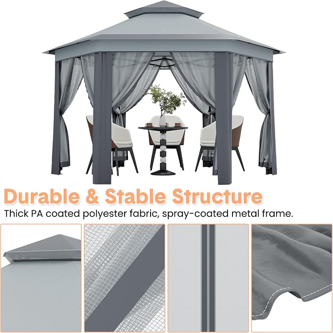 GAOMONHeavy Duty 13x13ft 6-Sided Pop-Up Gazebo Tent-Double Vented Roof - Image 2