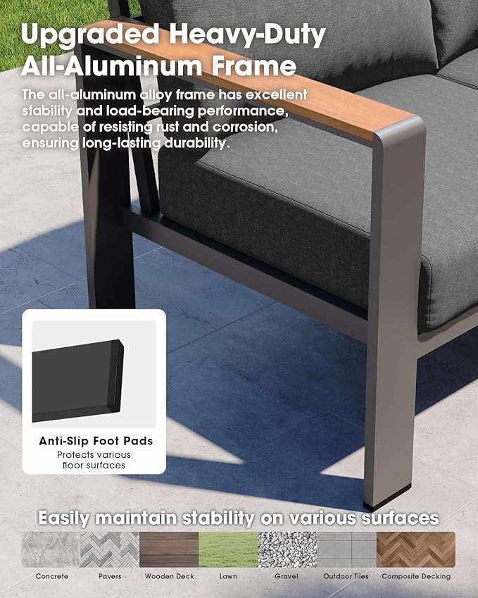 Aluminum Outdoor Patio Furniture 3 Seats, All-Weather Outdoor Patio Sofa - Image 5