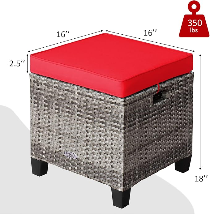 LDAILY Moccha 2 Pieces Patio Outdoor Ottoman, All Weather Rattan Patio Ottoman - Image 2