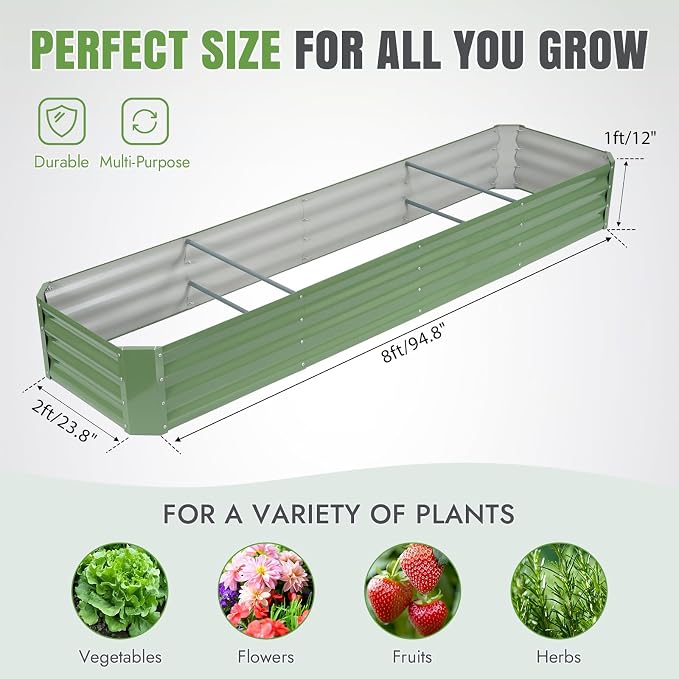 INNO STAGE 8×2×1ft Galvanized Raised Garden Bed Kit, Galvanized Planter Raised - Image 5