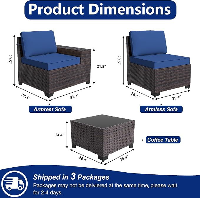 Outdoor Patio Furniture Set, 6 Pieces Outdoor Sectional Furniture High Backrest - Image 2