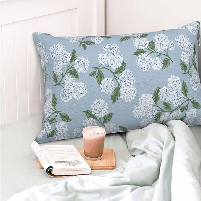 Light Blue Pillow Covers 12x20 Inch 2 Pcs Blue Green Hydrangea Flower Decor - Image 2