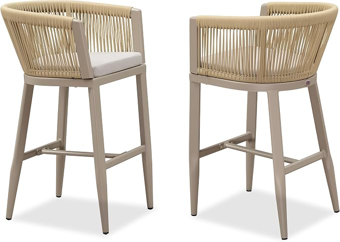 PURPLE LEAF Outdoor Bar Stools Set of 4 Wicker Bar Height Stool Bar Chairs by PURPLELEAF