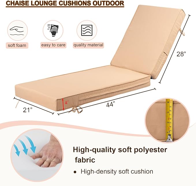 Outdoor Chaise Lounge Cushion, 4 Inch Thick Waterproof Fade Resistant Patio - Image 4