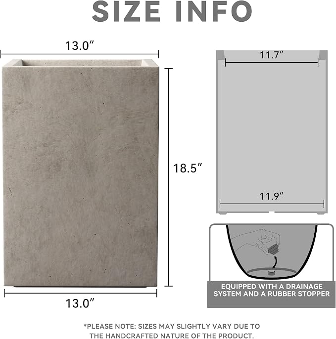 Kante 18.5" H Tall Rectangular Concrete Planters, Outdoor Indoor Lightweight - Image 2