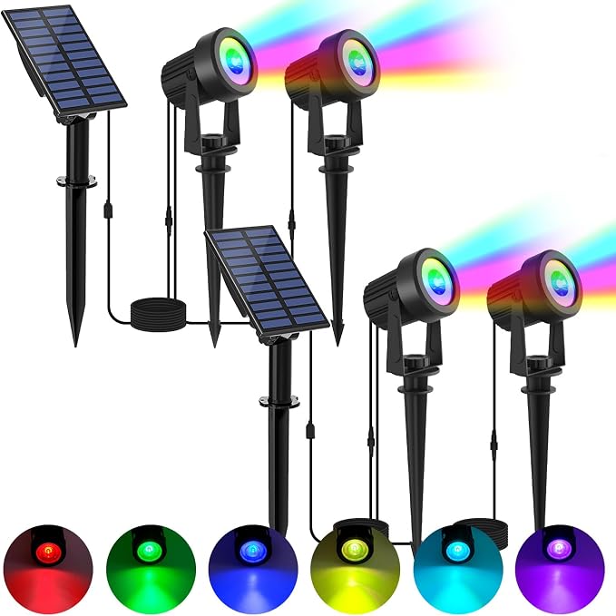 Solar Spotlights Outdoor Waterproof, RGB Landscape Spotlights, Christmas by LINQELLY