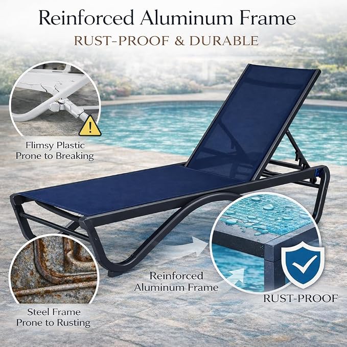 Kozyard Outdoor Chaise Lounge Chair, Full Aluminum Frame, Adjustable Reclining - Image 4