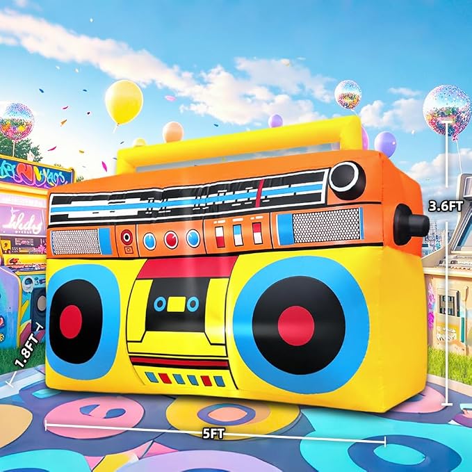 80's 90's Party Decoration 5FT Inflatable Radio Boombox Decorations, Blow up - Image 5
