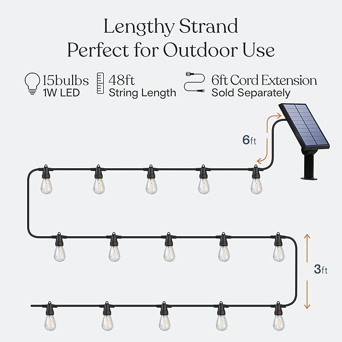 Brightech Ambience Pro Solar Powered Outdoor String Lights, 48ft Remote Control - Image 3