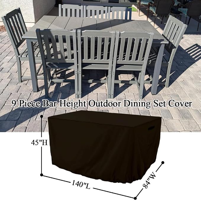 9 Piece Bar Height Outdoor Patio Dining Set Cover - Image 7
