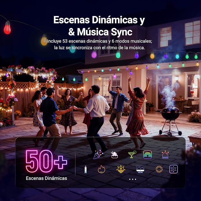 NEEWER 48ft Outdoor String Lights, App Control Smart AI RGBW Hanging Outside - Image 3