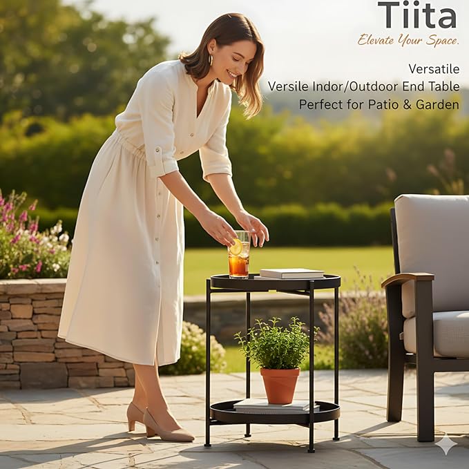 Tiita Round End Table Mental 2-Tier Side Table Nightstand/Small Iron Tables - Image 4