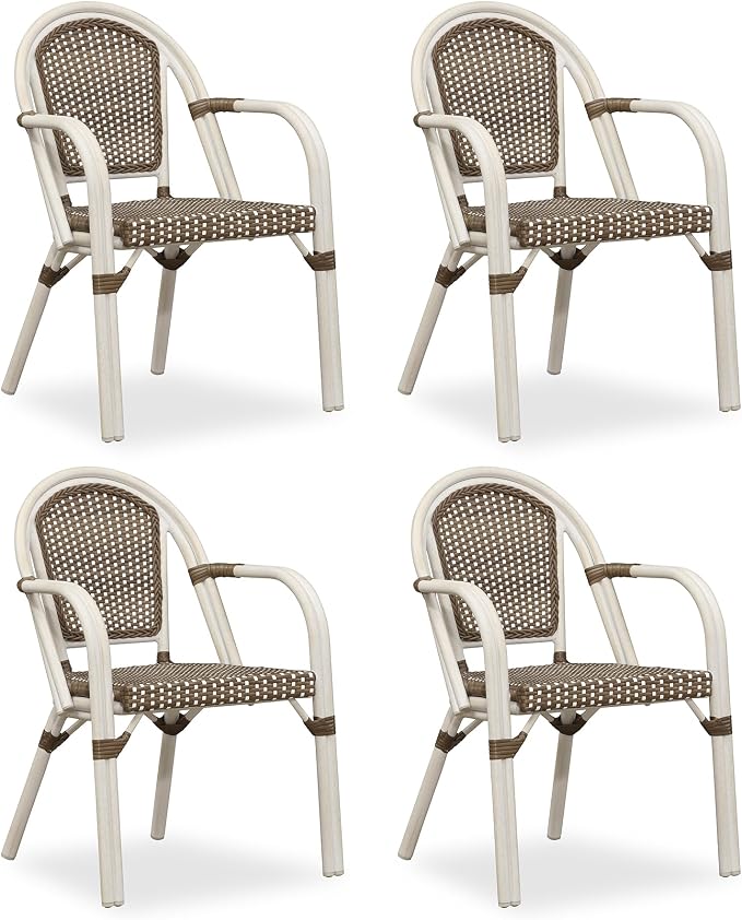 PURPLE LEAF French Bistro Armchairs Set of 4 Patio Rustic Dining Chairs by PURPLELEAF