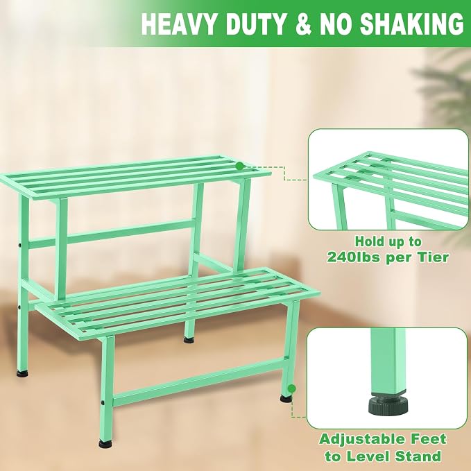 Metal Plant Stand Outdoor Plant Shelf Indoor, 2 Tier Heavy Duty Ladder Plant - Image 3